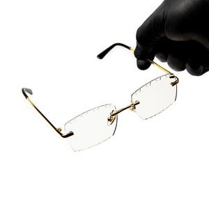 Men's Gold Wire Frame Rimless Diamond Cut Clear Lens Vintage Hip Hop Glasses